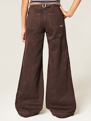 Hollister Brown Low Rise Wide Leg Utility Trousers - Image 3 of 5