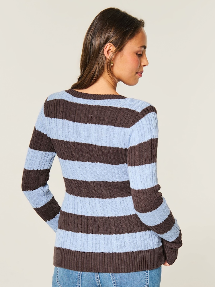Hollister Brown Cable V-Neck Jumper - Image 2 of 3
