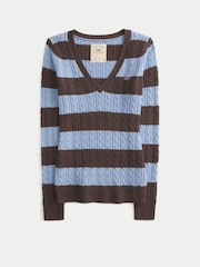 Hollister Brown Cable V-Neck Jumper - Image 3 of 3