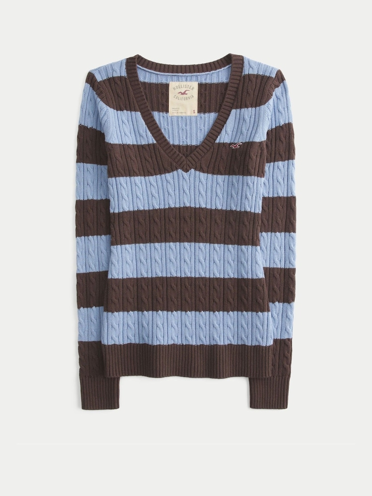 Hollister Brown Cable V-Neck Jumper - Image 3 of 3