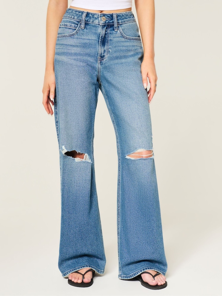 Hollister Blue High Rise Baggy Jeans - Image 1 of 4 Hollister Blue High Rise Baggy Jeans - Image 1 of 4