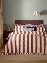 Wylder ButtermilkChocolate Birdie Stripe Ruffle Duvet Cover Pillowcase Set - Image 1 of 3