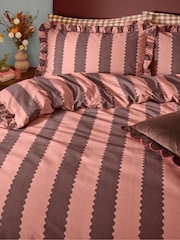 Wylder Rose Chocolate Birdie Stripe Ruffle Duvet Cover Pillowcase Set - Image 2 of 3