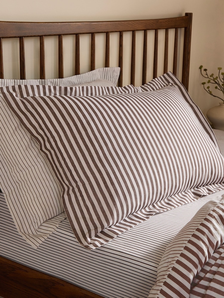 Yard Set of 2 Espresso Brown Hebden Melange Stripe Cotton Pillowcases - Image 1 of 2
