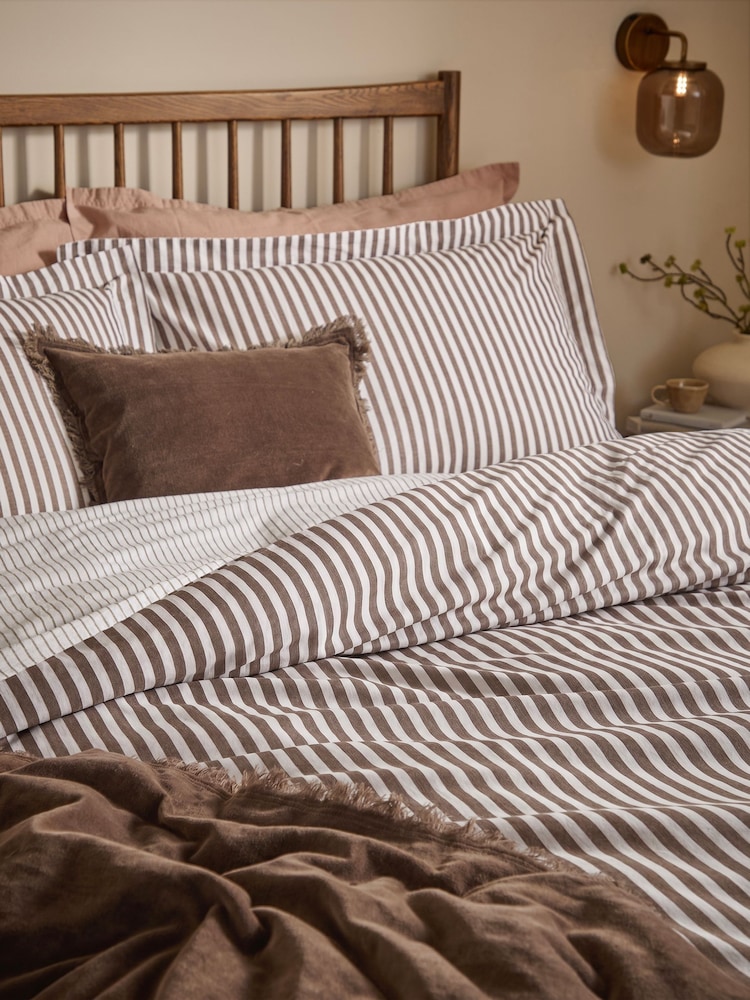 Yard Set of 2 Espresso Brown Hebden Melange Stripe Cotton Pillowcases - Image 2 of 2