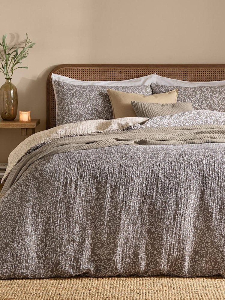 Yard Mole Perrie Leaf Muslin 100% Cotton Reversible Duvet Cover and Pillowcase Set - Image 1 of 5 Yard Mole Perrie Leaf Muslin 100% Cotton Reversible Duvet Cover and Pillowcase Set - Image 1 of 5