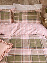 Wylder Nature Pink Green Brushed Cotton Braemar Check Reversible Duvet Set - Image 2 of 3
