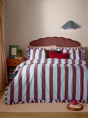 Wylder BlueChocolate Birdie Stripe Ruffle Duvet Cover Pillowcase Set - Image 1 of 3