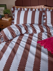 Wylder BlueChocolate Birdie Stripe Ruffle Duvet Cover Pillowcase Set - Image 2 of 3