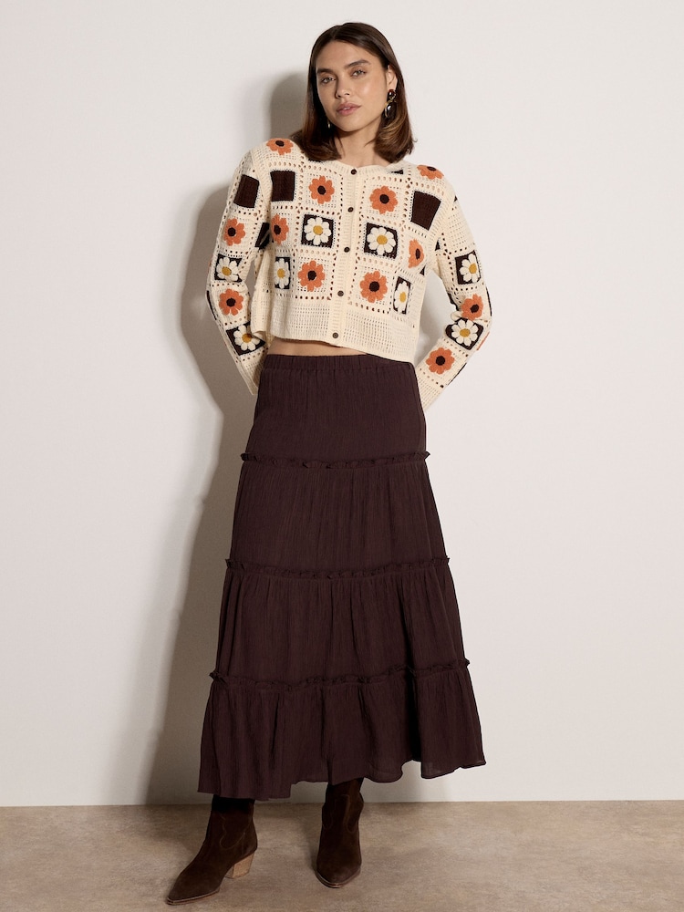 Apricot Natural Patchwork Daisy Crochet Cardigan - Image 1 of 4 Apricot Natural Patchwork Daisy Crochet Cardigan - Image 1 of 4