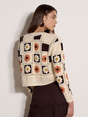 Apricot Natural Patchwork Daisy Crochet Cardigan - Image 2 of 4