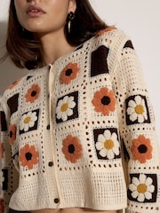 Apricot Natural Patchwork Daisy Crochet Cardigan - Image 3 of 4