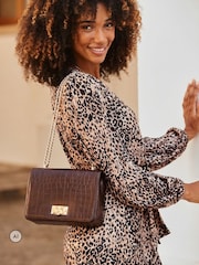 Sosandar Brown Leather Croc Shoulder Bag - Image 1 of 4