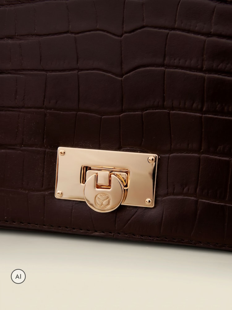 Sosandar Brown Leather Croc Shoulder Bag - Image 4 of 4 Sosandar Brown Leather Croc Shoulder Bag - Image 4 of 4
