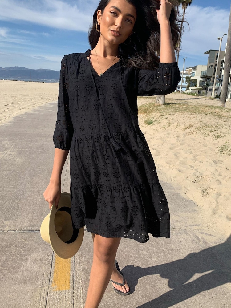 Lipsy Black Broderie Smock Dress - Image 1 of 3