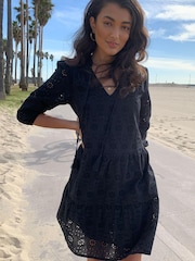 Lipsy Black Broderie Smock Dress - Image 2 of 3