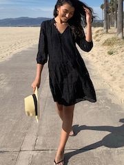 Lipsy Black Broderie Smock Dress - Image 3 of 3