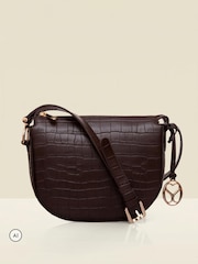 Sosandar Brown Leather Croc Saddle Bag - Image 3 of 4