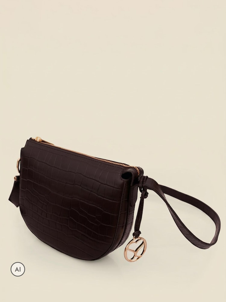 Sosandar Brown Leather Croc Saddle Bag - Image 4 of 4