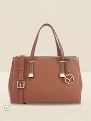 Sosandar Brown Leather Tote Bag With Cross-Body Strap - Image 2 of 5