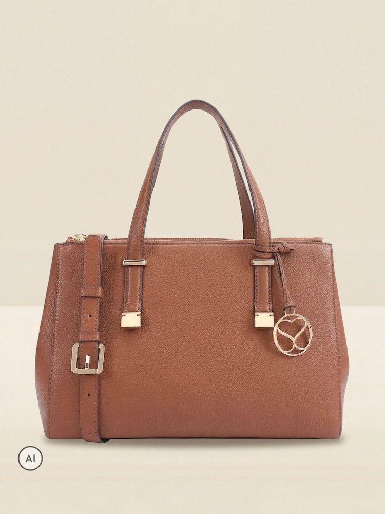 Sosandar Brown Leather Tote Bag With Cross-Body Strap - Image 2 of 5
