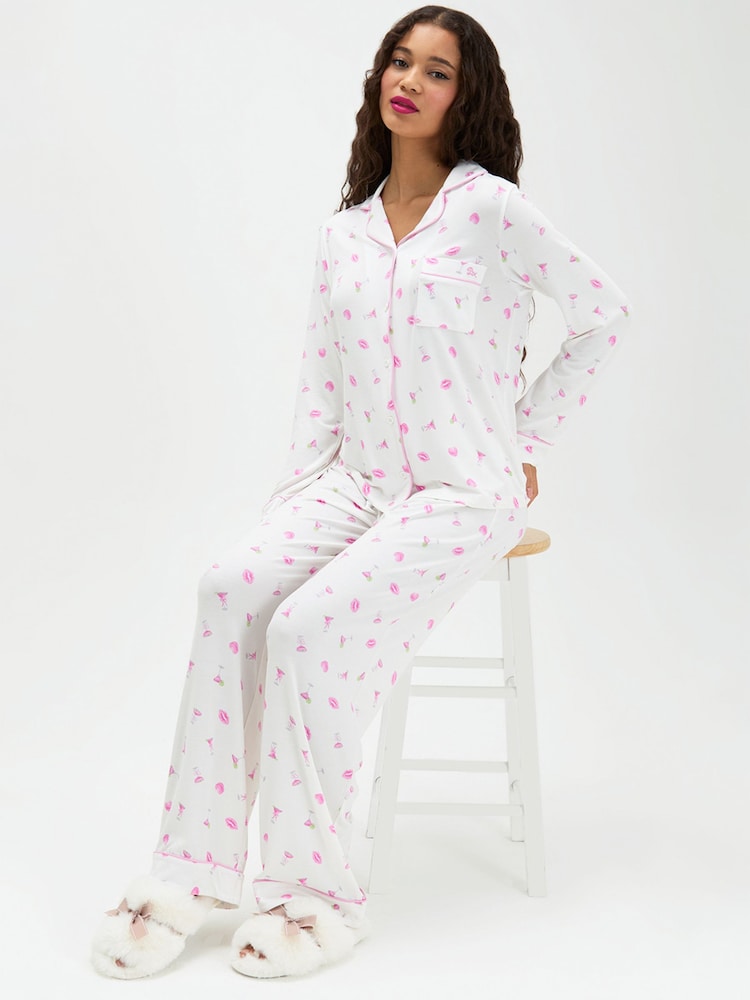 Boux Avenue White Cocktail Modal Long Pyjamas Set - Image 2 of 7 Boux Avenue White Cocktail Modal Long Pyjamas Set - Image 2 of 7