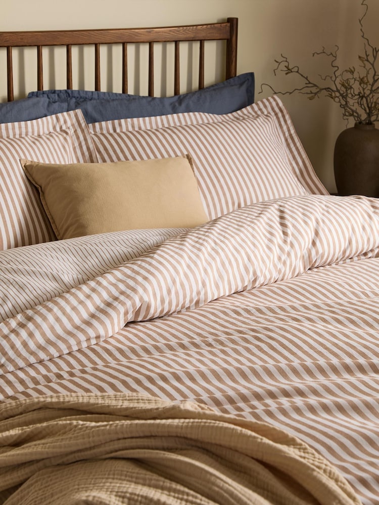 Yard Set of 2 Caramel Hebden Melange Stripe Cotton Pillowcases - Image 2 of 2