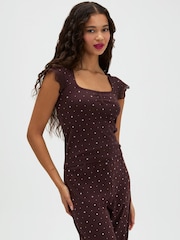 Boux Avenue Brown Daisy Pointelle Long Pyjamas Set - Image 1 of 5