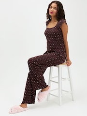 Boux Avenue Brown Daisy Pointelle Long Pyjamas Set - Image 3 of 5