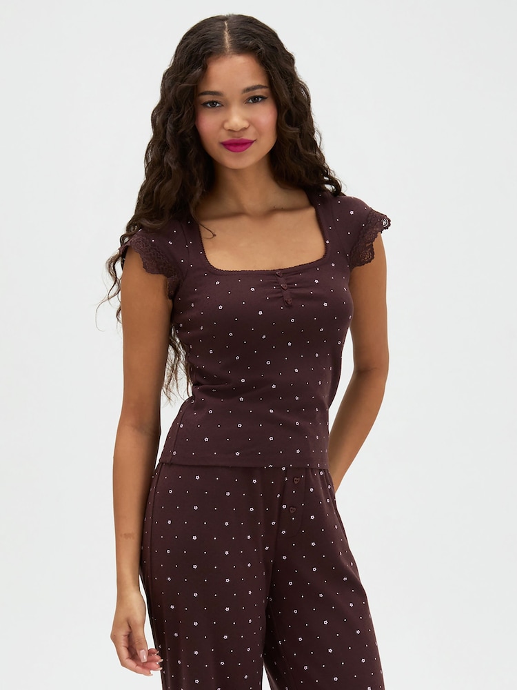 Boux Avenue Brown Daisy Pointelle Long Pyjamas Set - Image 5 of 5 Boux Avenue Brown Daisy Pointelle Long Pyjamas Set - Image 5 of 5