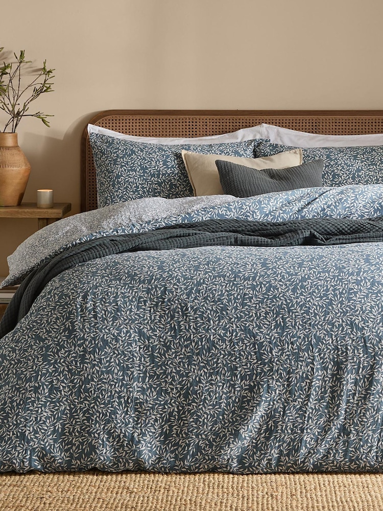 Yard Denim Perrie Leaf Muslin 100% Cotton Reversible Duvet Cover and Pillowcase Set - Image 1 of 5 Yard Denim Perrie Leaf Muslin 100% Cotton Reversible Duvet Cover and Pillowcase Set - Image 1 of 5