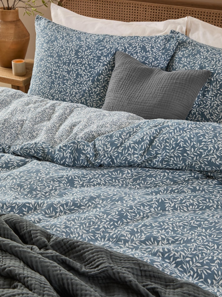 Yard Denim Perrie Leaf Muslin 100% Cotton Reversible Duvet Cover and Pillowcase Set - Image 5 of 5 Yard Denim Perrie Leaf Muslin 100% Cotton Reversible Duvet Cover and Pillowcase Set - Image 5 of 5