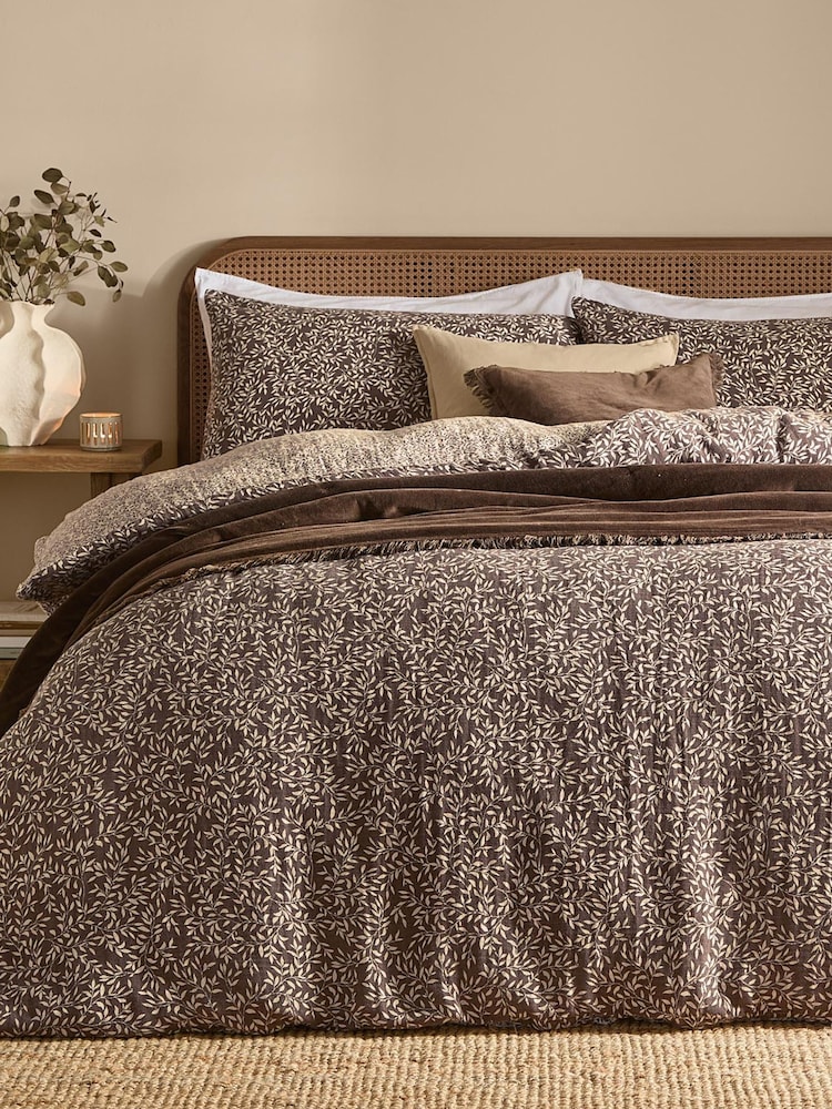 Yard Chocolate Perrie Leaf Muslin 100% Cotton Reversible Duvet Cover and Pillowcase Set - Image 1 of 5 Yard Chocolate Perrie Leaf Muslin 100% Cotton Reversible Duvet Cover and Pillowcase Set - Image 1 of 5