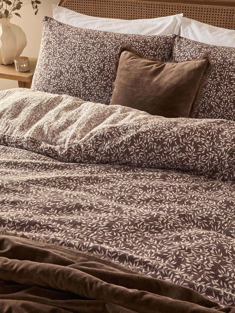 Yard Chocolate Perrie Leaf Muslin 100% Cotton Reversible Duvet Cover and Pillowcase Set - Image 5 of 5 Yard Chocolate Perrie Leaf Muslin 100% Cotton Reversible Duvet Cover and Pillowcase Set - Image 5 of 5