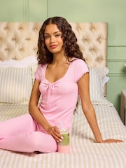 Boux Avenue Pink Daisy Ribbed Long Pyjamas Set - Image 1 of 7