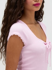 Boux Avenue Pink Daisy Ribbed Long Pyjamas Set - Image 4 of 7