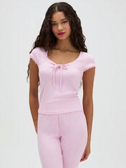 Boux Avenue Pink Daisy Ribbed Long Pyjamas Set - Image 6 of 7