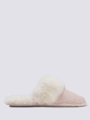 Boux Avenue White Teddy Embroidered Fluffy Mule Slippers - Image 4 of 6