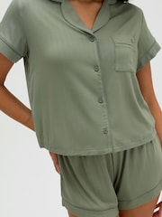 Boux Avenue Green Ribbed Modal Short Pyjamas Set - Image 5 of 7