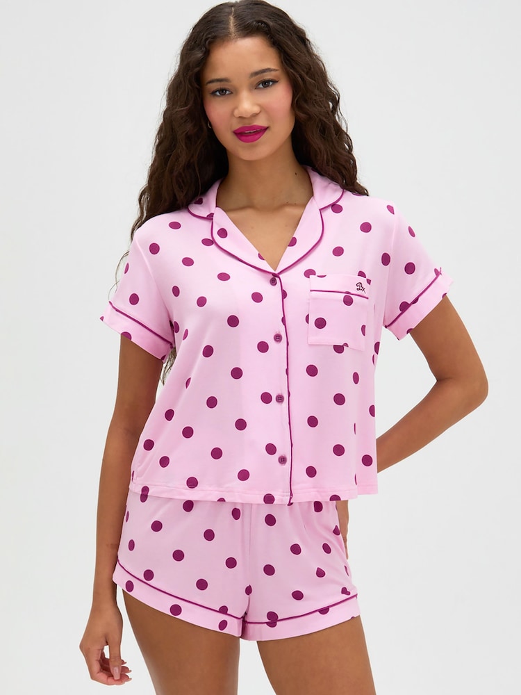 Boux Avenue Pink Polka Dot Modal Short Pyjamas Set - Image 1 of 5 Boux Avenue Pink Polka Dot Modal Short Pyjamas Set - Image 1 of 5