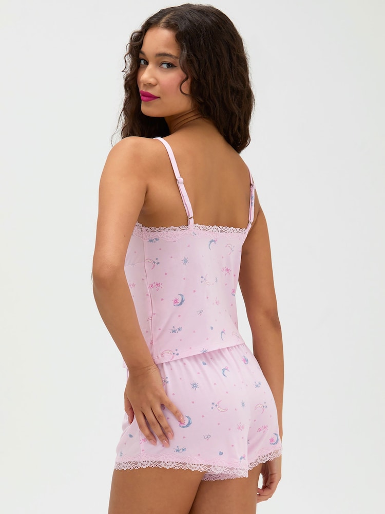 Boux Avenue Pink Moon & Stars Modal Short Cami Set - Image 2 of 5 Boux Avenue Pink Moon & Stars Modal Short Cami Set - Image 2 of 5