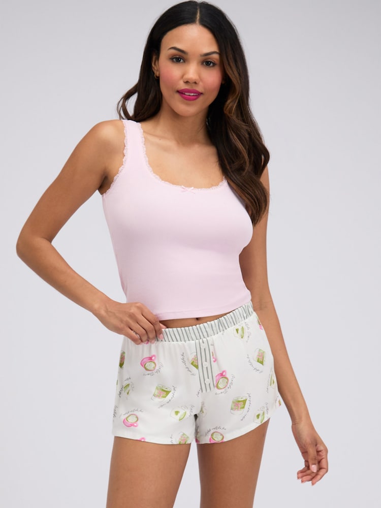 Boux Avenue Pink Matcha Woven Short Pyjamas Set - Image 2 of 7 Boux Avenue Pink Matcha Woven Short Pyjamas Set - Image 2 of 7