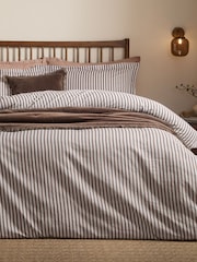 Yard Espresso Brown Hebden Striped Cotton Reversible Duvet Cover and Pillowcase Set - Image 3 of 4