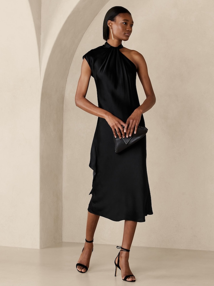Banana Republic Black Kaia Silk Midi Dress - Image 1 of 4