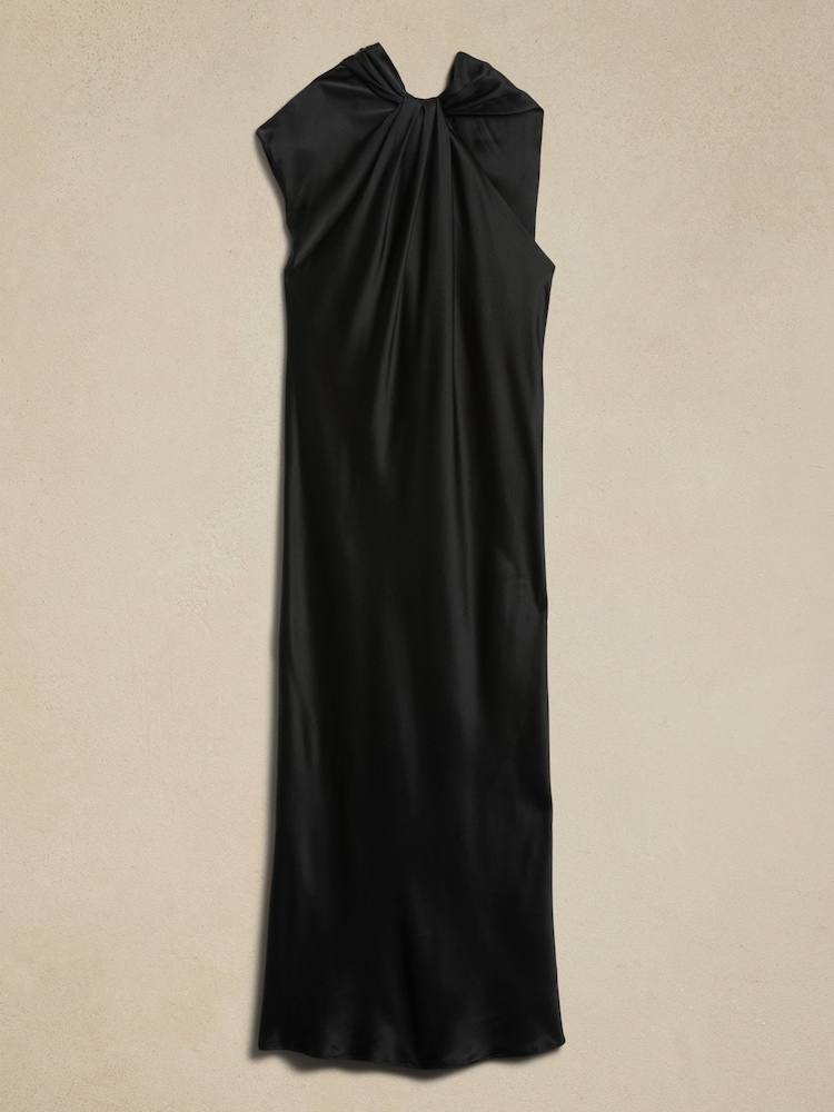 Banana Republic Black Kaia Silk Midi Dress - Image 4 of 4 Banana Republic Black Kaia Silk Midi Dress - Image 4 of 4
