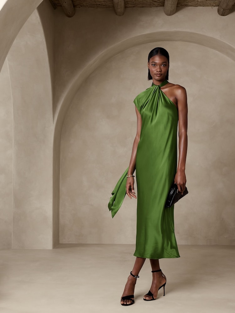 Banana Republic Green Kaia Silk Midi Dress - Image 1 of 2