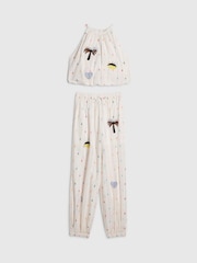 River Island Cream Printed Halter Top & Hareem Trousers Set - Image 1 of 4