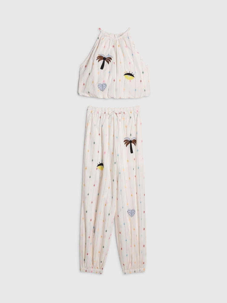 River Island Cream Printed Halter Top & Hareem Trousers Set - Image 1 of 4