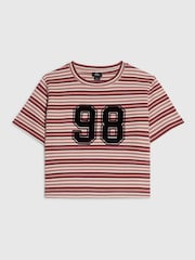 River Island Pink Stripe Number Boxy Fit Crop T-Shirt - Image 1 of 4