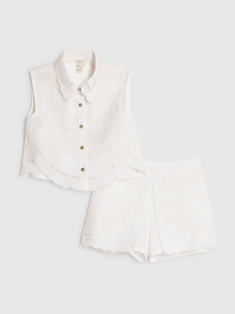 River Island White Palm Waistcoat Shirt & Shorts Set - Image 1 of 5 River Island White Palm Waistcoat Shirt & Shorts Set - Image 1 of 5